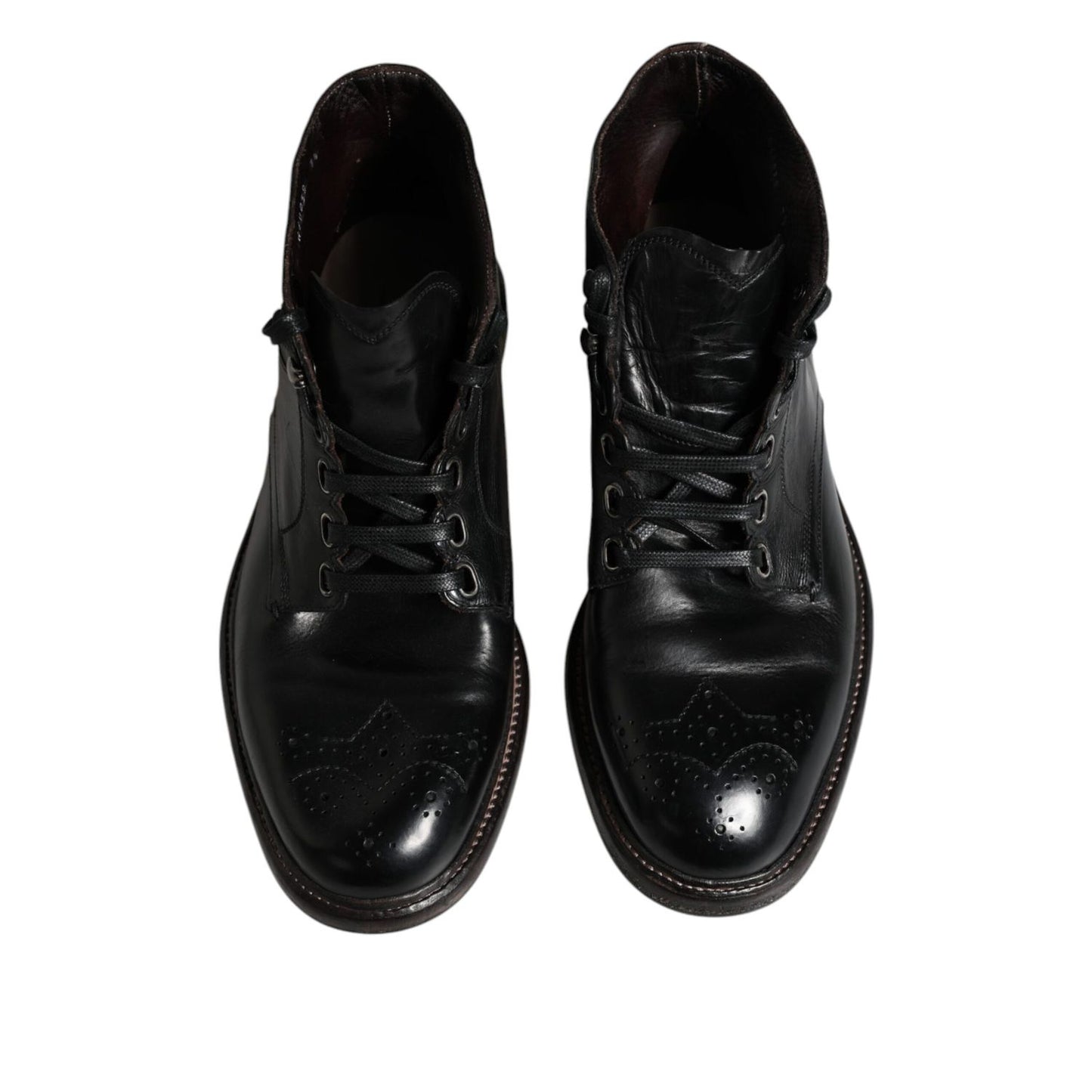 Dolce & Gabbana Black Leather Men Short Boots Lace Up Shoes