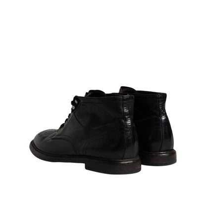 Dolce & Gabbana Black Leather Men Short Boots Lace Up Shoes