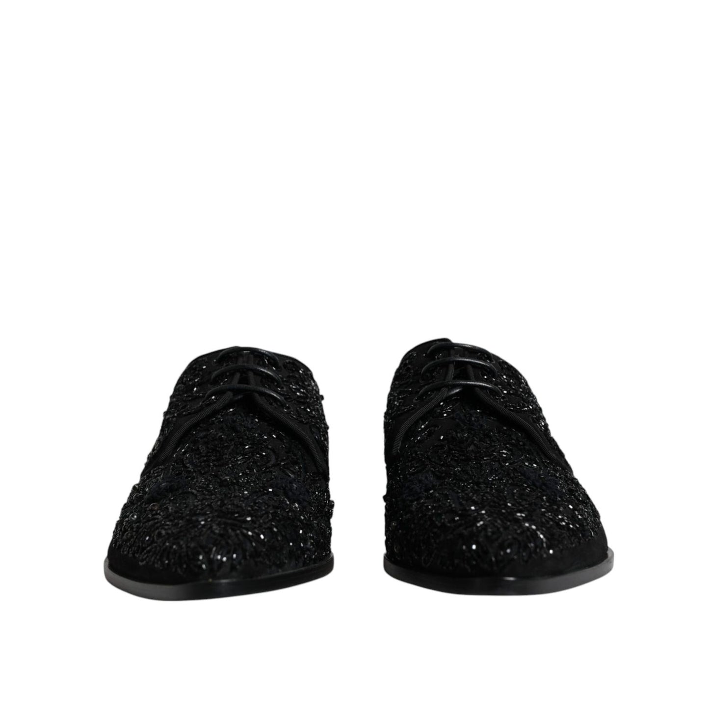Dolce & Gabbana Black Embellished Suede Derby Formal Shoes