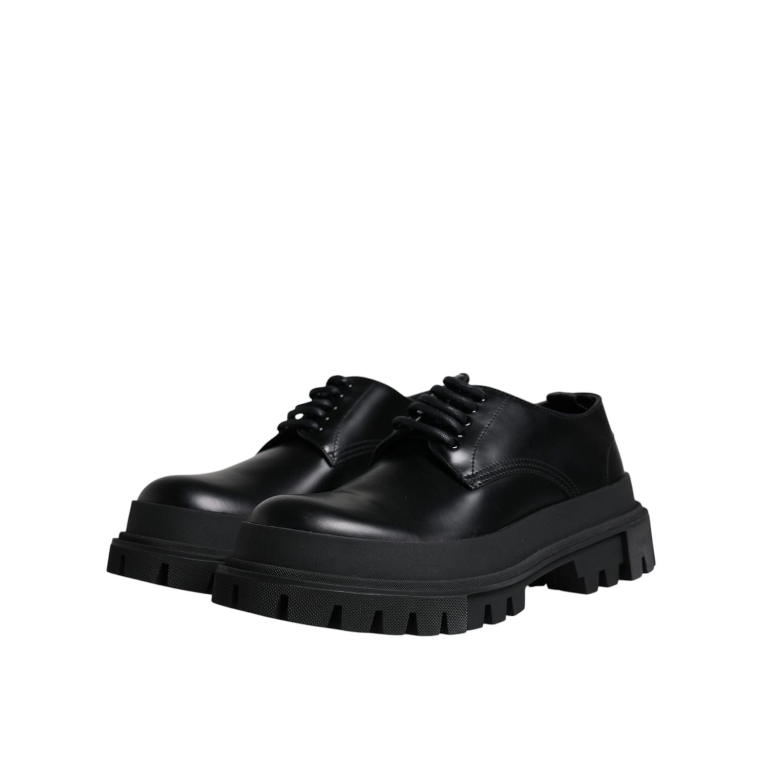 Dolce & Gabbana Black Leather Lace Up Trekking Dress Shoes