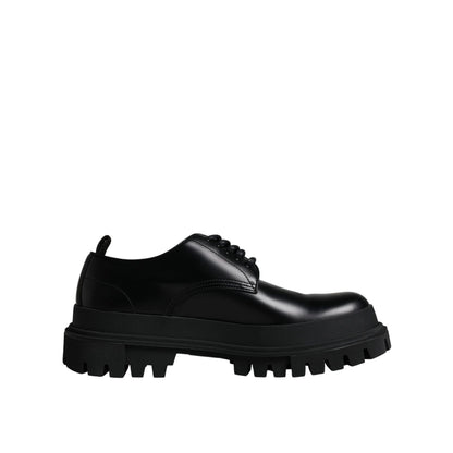 Dolce & Gabbana Black Leather Lace Up Trekking Dress Shoes