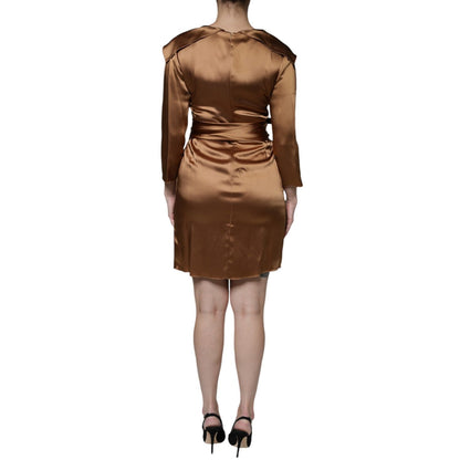 Emporio Armani Brown Satin Long Sleeves Wrap Sheath Mini Dress