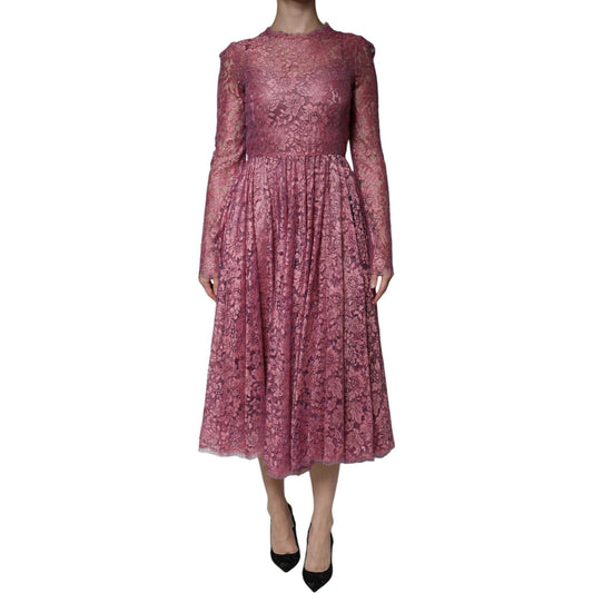 Dolce & Gabbana Fuchsia Floral Lace Long Sleeve Maxi Dress Dolce & Gabbana Dim Gray