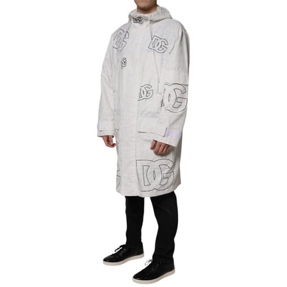 Dolce & Gabbana White Hooded Parka Polyester Trench Coat Jacket