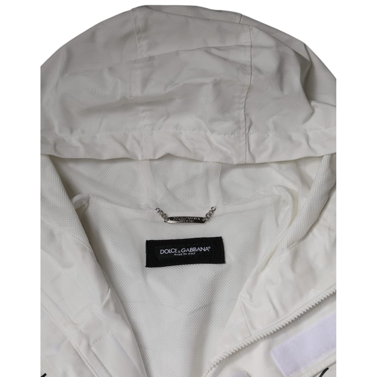 Dolce & Gabbana White Hooded Parka Polyester Trench Coat Jacket