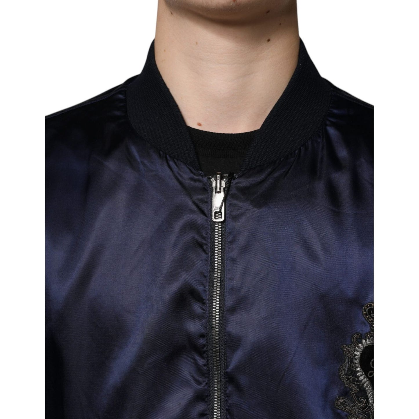 Dolce & Gabbana Blue Crown Heart Full Zip Men Bomber Jacket