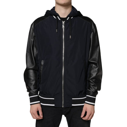 Dolce & Gabbana Black Hooded Full Zip Men Bomber Jacket