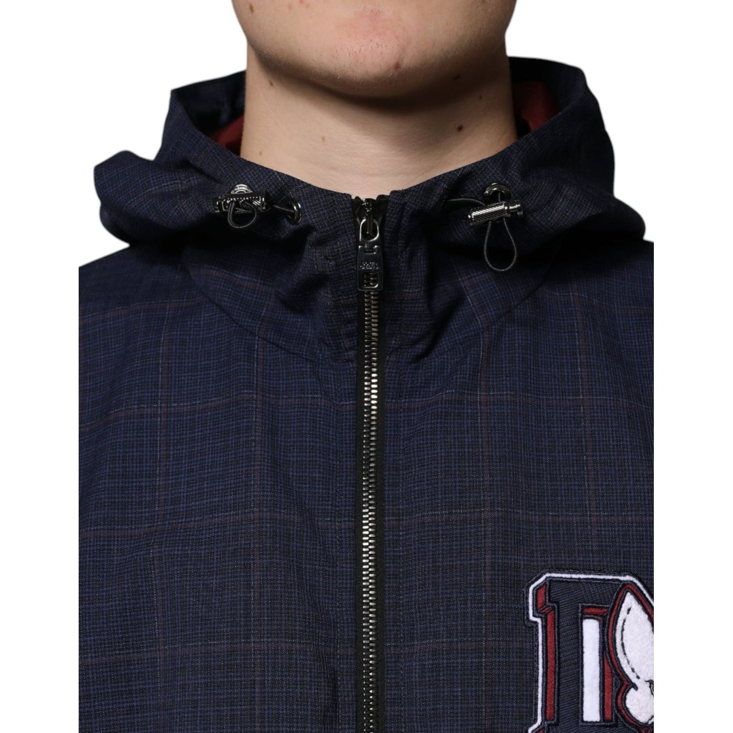 Dolce & Gabbana Blue Logo Full Zip Hooded Men Bomber Jacket