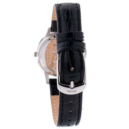 Folli Follie Black Leather Dress Watch with stainless steel case, white dial, and black leather strap