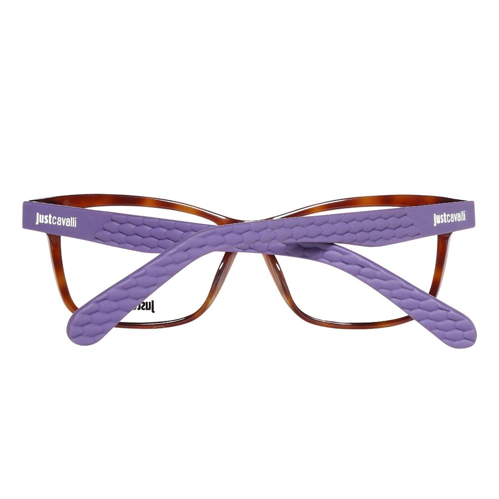 Just Cavalli Brown Plastic Frames with purple textured temples, model JC0642-053-53, featuring durable plastic material.
