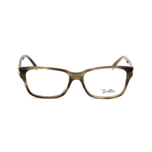 Emilio Pucci Green Plastic Frames with olive stripes, 52/16/135 mm dimensions, front view.