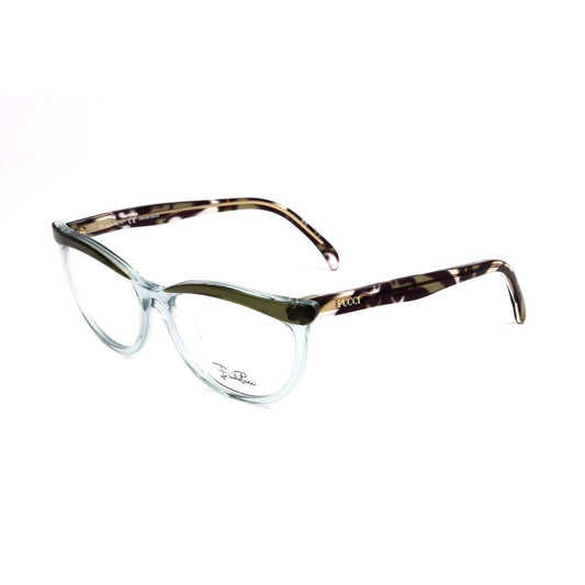Emilio Pucci Green Plastic Frames with aquamarine green color, 52/16/140mm size, women's glasses with stylish design.