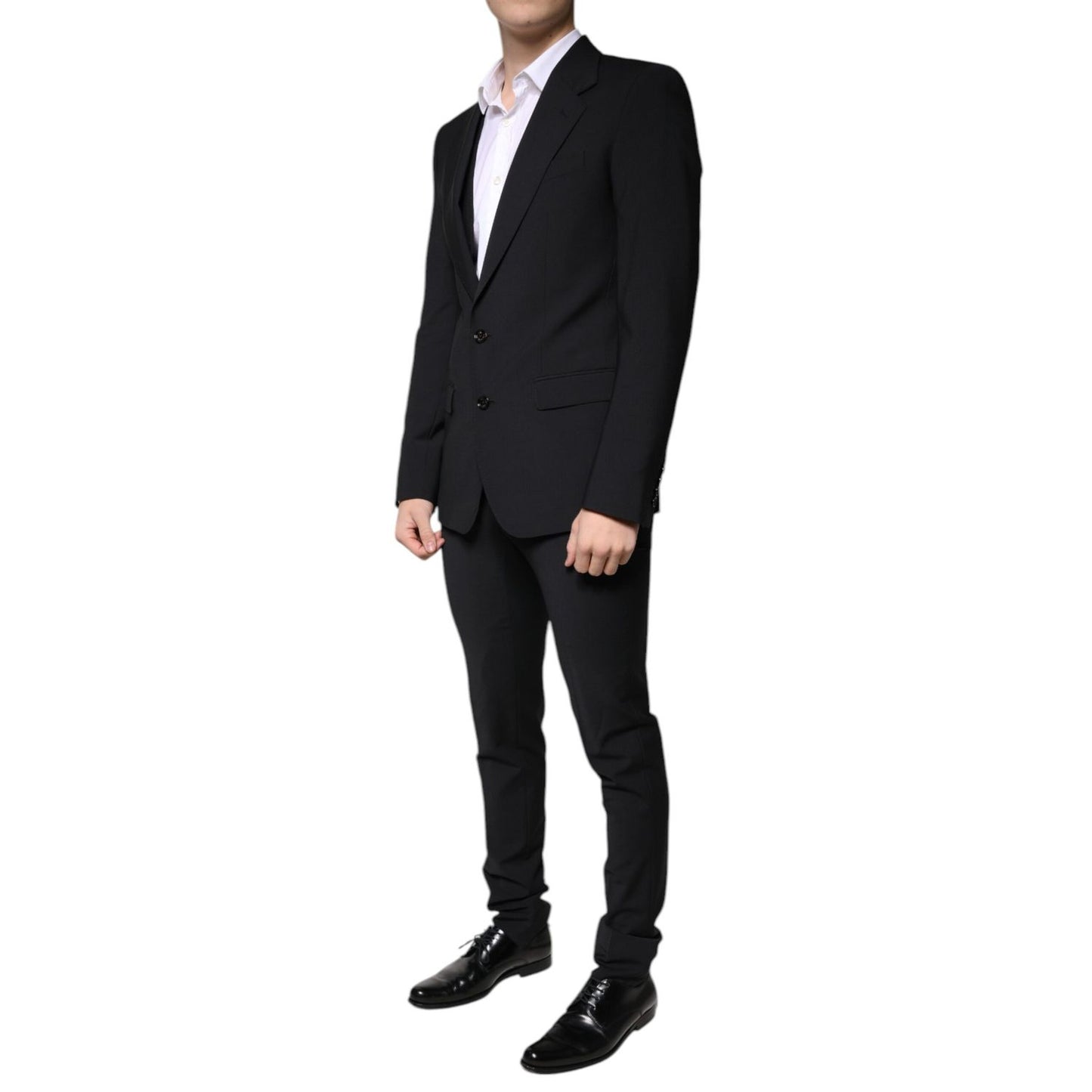 Dolce & Gabbana Black Wool 3 Piece Slim Fit Formal Men Suit