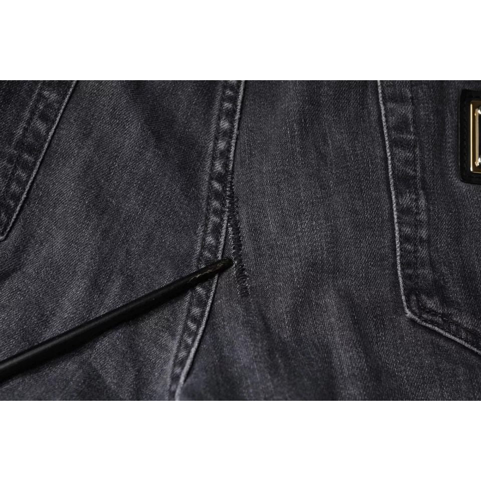 Dolce & Gabbana Dark Gray Tattered Cotton Skinny Denim Jeans