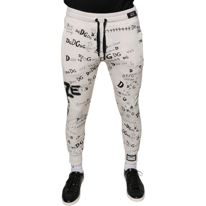 Dolce & Gabbana White Printed Cotton Jogger Sweatpants Pants