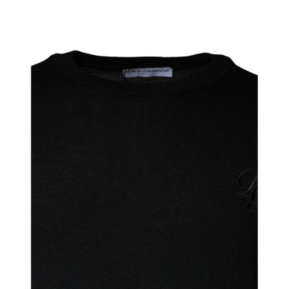 Dolce & Gabbana Black Wool Knit Crew Neck Pullover Sweater