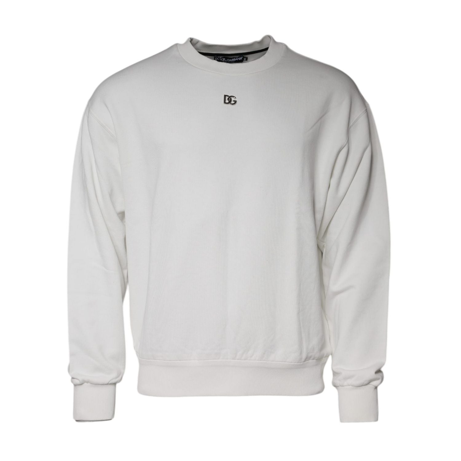 Dolce & Gabbana White Logo Cotton Crew Neck Pullover Sweater