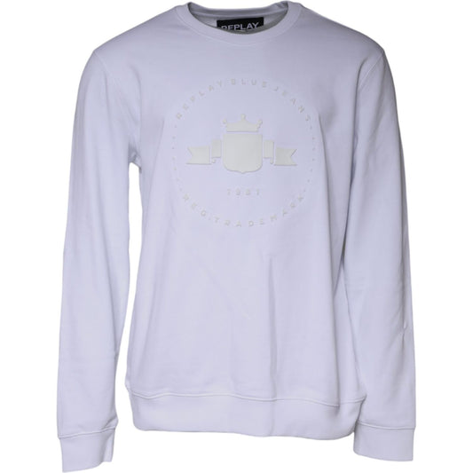 Replay White Embossed Logo Crew Neck Men Sweatshirt Sweater Replay Thistle