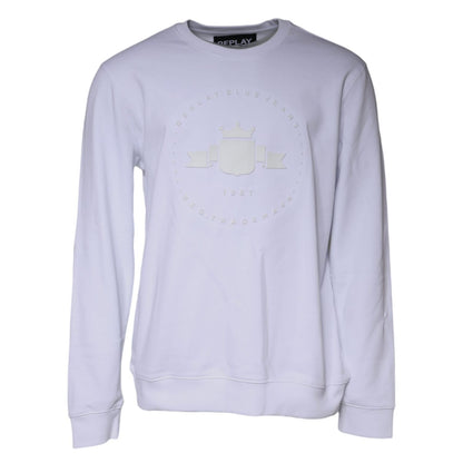 Replay White Embossed Logo Crew Neck Men Sweatshirt Sweater