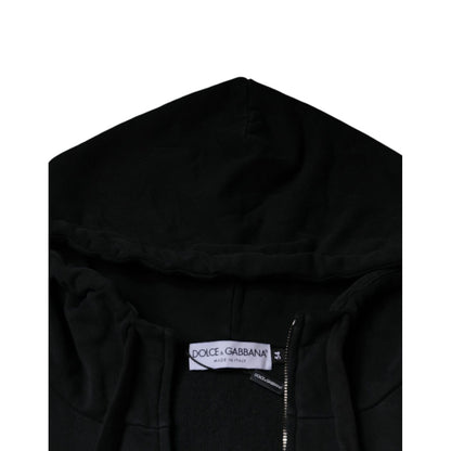 Dolce & Gabbana Black Logo Plaque Hooded Full Zip Sweater