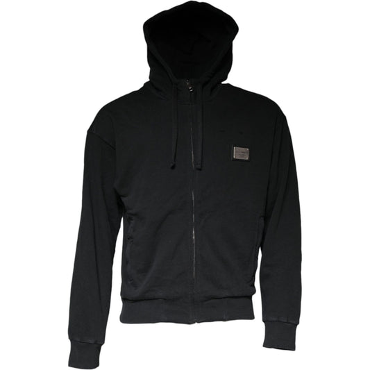 Dolce & Gabbana Black Logo Plaque Hooded Full Zip Sweater Dolce & Gabbana Black