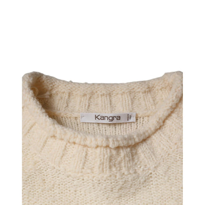 KANGRA Beige Wool Knit Long Sleeve Round Neck Pullover Sweater