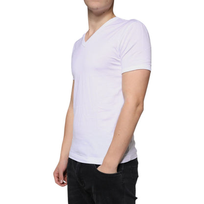 Dolce & Gabbana White Cotton V-neck Short Sleeves T-shirt