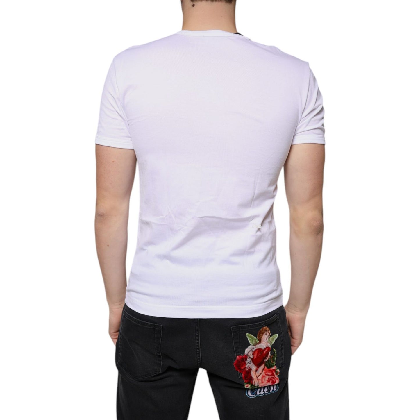 Dolce & Gabbana White Cotton V-neck Short Sleeves T-shirt