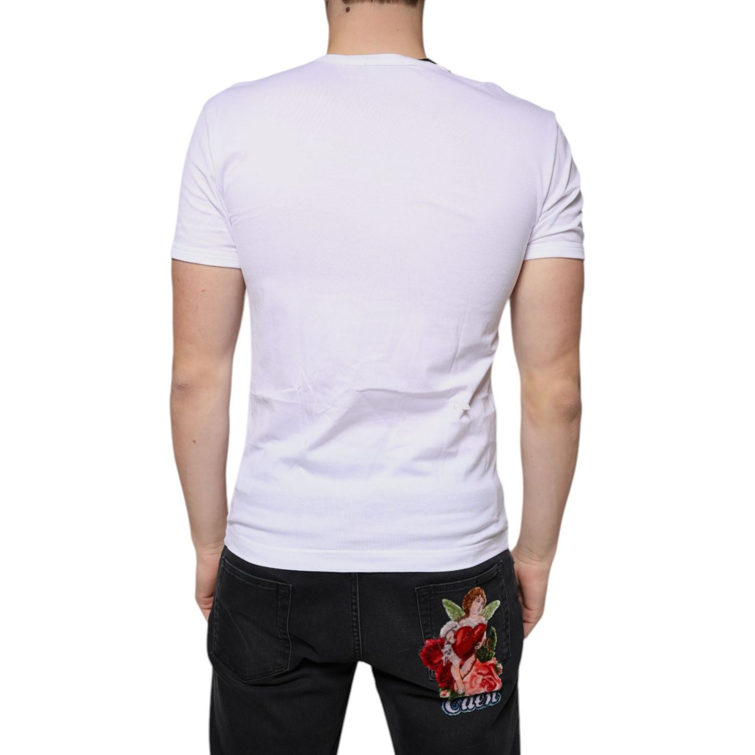 Dolce & Gabbana White Cotton V-neck Short Sleeves T-shirt