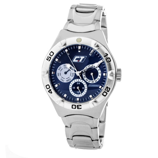Chronotech Silver Stainless Steel Dress Watch with blue dial, quartz mechanism, and mineral glass, ideal for formal occasions.