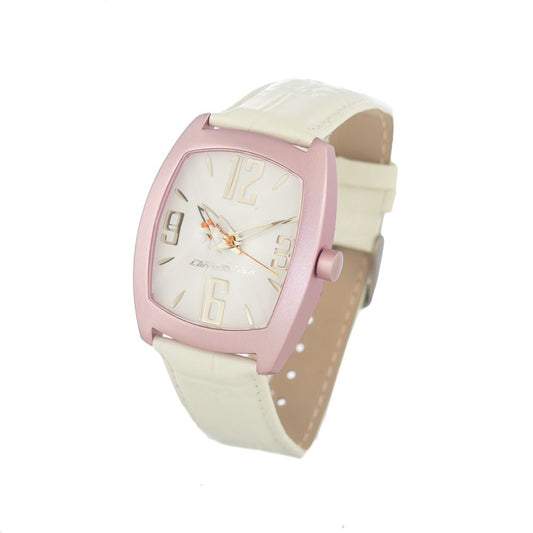 Chronotech Multicolor Leather Dress Watch with pink steel case, white dial, and leather strap, features quartz mechanism and analog display.