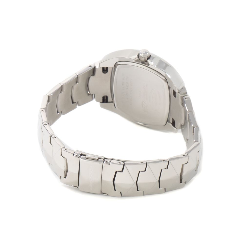 Back view of Chronotech Silver Stainless Steel Dress Watch with steel bracelet and pressure closure clasp, featuring quartz movement.
