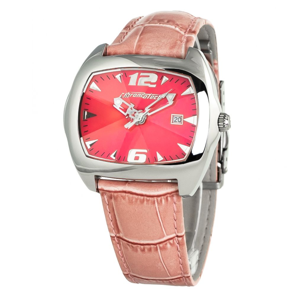 Chronotech Multicolor Leather Dress Watch with pink dial and leather strap, steel silver case, analog display, and quartz movement.
