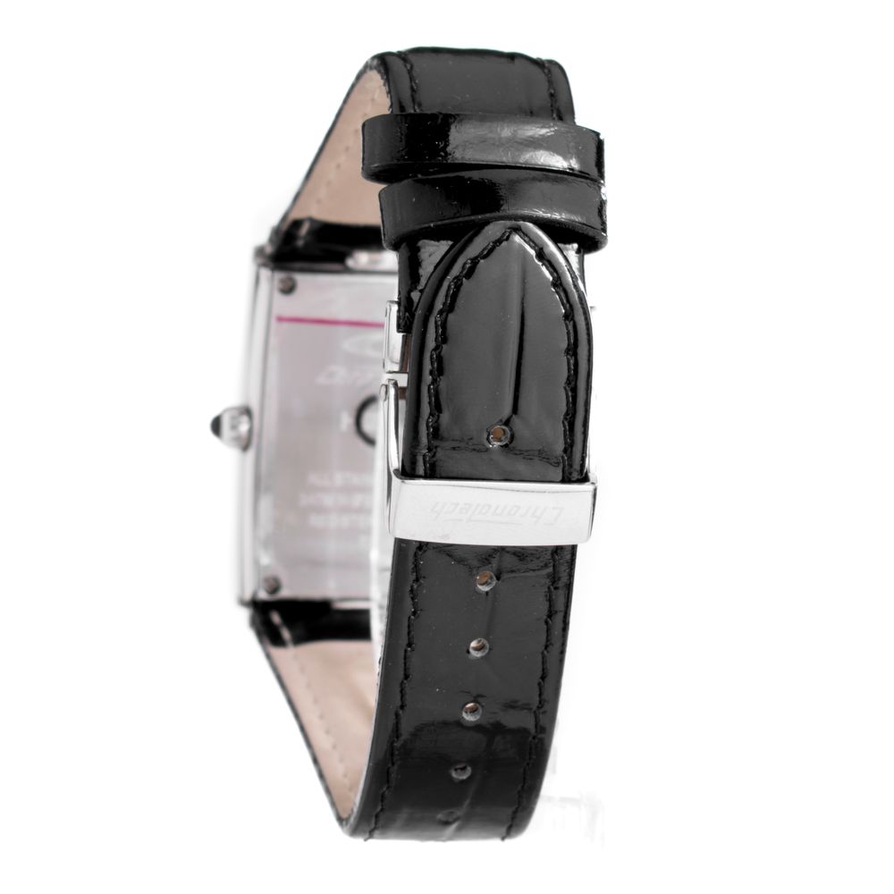 Chronotech Black Leather Dress Watch with silver steel case and black leather bracelet, featuring an analog display and buckle closure.