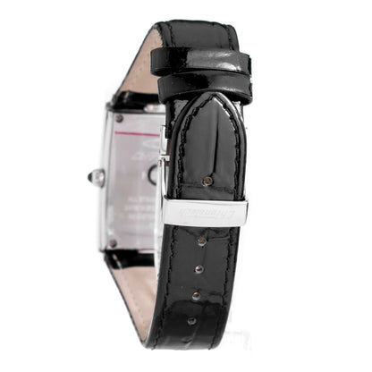 Chronotech Black Leather Dress Watch with silver steel case and black leather bracelet, featuring an analog display and buckle closure.
