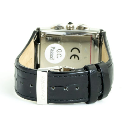Back view of Chronotech Black Leather Dress Watch showcasing leather strap and buckle.