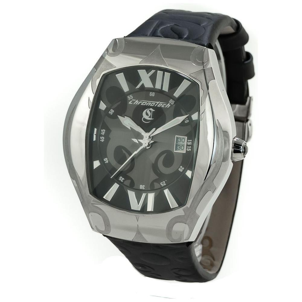 Chronotech Black Leather Dress Watch