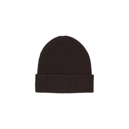 Calvin Klein Black Organic Cotton Cap (Baseball Hat) shown as a ribbed black beanie, 50% organic cotton, snug fit for winter comfort.