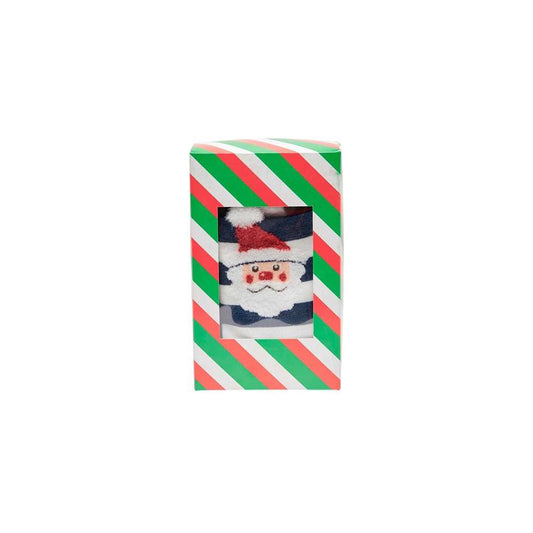 Festive box of women's fall/winter socks featuring a Santa design, made of 65% cotton, 32% polyester, and 3% elastane/lycra.