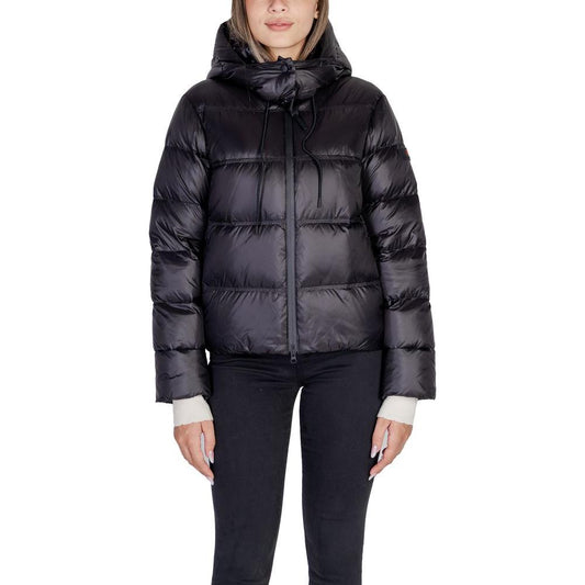 Women’s Peuterey black polyamide jacket, Fall/Winter collection, front view showcasing quilted design and hood.