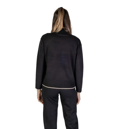 Back view of Street One Black Polyester Sweatshirt with ribbed hem and contrasting trim, ideal for stylish comfort.