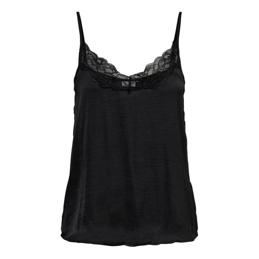 Jacqueline De Yong black polyester tank top for spring/summer, featuring lace details, ideal for women seeking stylish summer tops.
