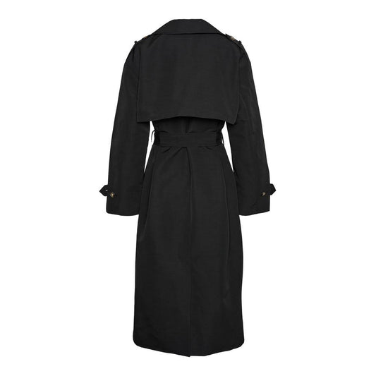 Back view of Vero Moda black polyester trench coat for women, suitable for spring and summer collection.