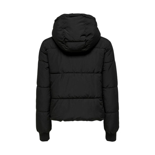 Jacqueline De Yong black polyester jacket with hood, women's fall/winter coat, back view