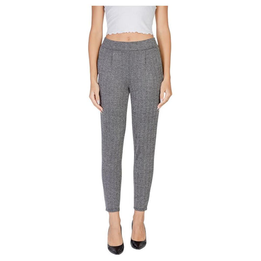 Women's ICHI black polyester jeans pants, fall/winter collection, featuring 73% polyester, 25% viscose, and 2% elastane.
