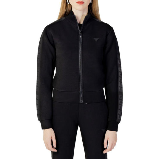 Guess Active Black Viscose Sweater, sleek design, zip-front, made of 77% viscose, perfect for gym or casual wear, women's fashion.