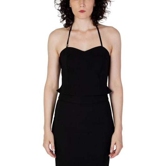 Rinascimento black polyester women's top, perfect for autumn winter collection, featuring halter neck and chic design.