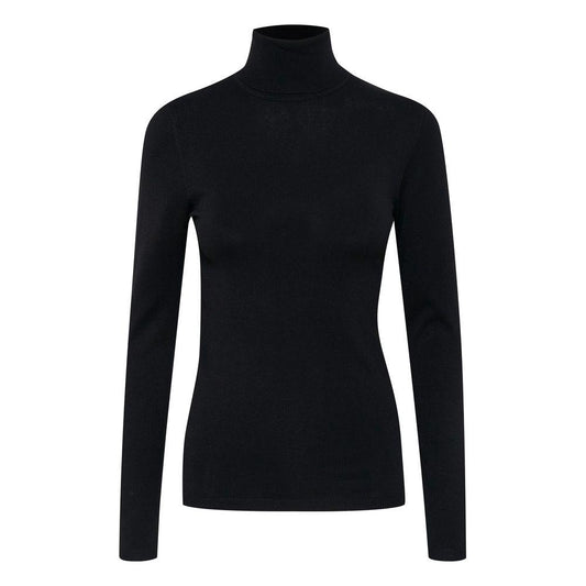 ICHI black viscose turtleneck sweater for women, perfect for fall/winter, 81% viscose LENZING™ ECOVERO™, stylish and comfortable design.