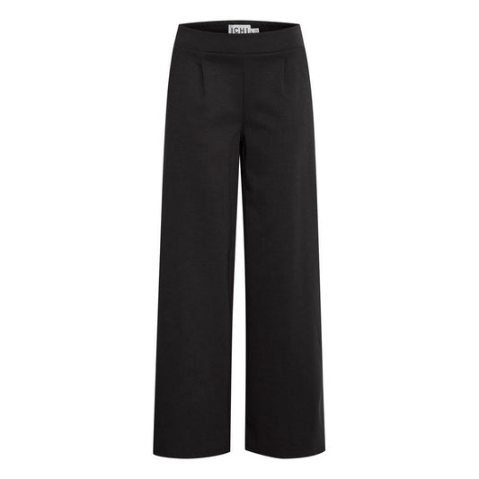 ICHI black recycled polyester women's pants for fall/winter collection, regular fit with 74% recycled polyester, eco-friendly fashion.