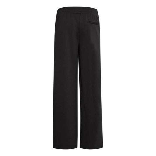 ICHI black recycled polyurethane women's pants, back view, fall/winter collection, made with 74% recycled polyester, regular fit.